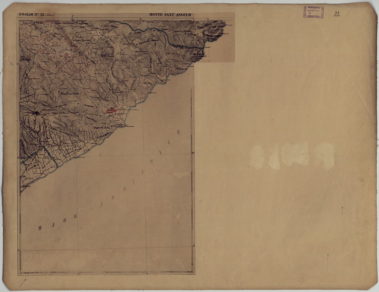 (N:18058) CARTA D'ITALIA - FOGLIO 32 MONTE SANT'ANGELO.
 (CA008570) Carte e stampe antiche: riproduzione a colori su carta (formato A1)