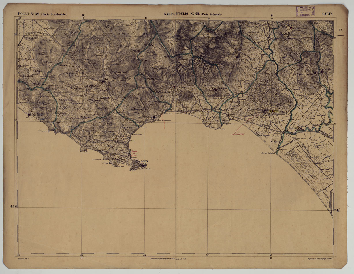 (N:17878) CARTA D'ITALIA - FOGLIO 42 GAETA.
 (CA008580) Carte e stampe antiche: riproduzione a colori su carta (formato A1)
