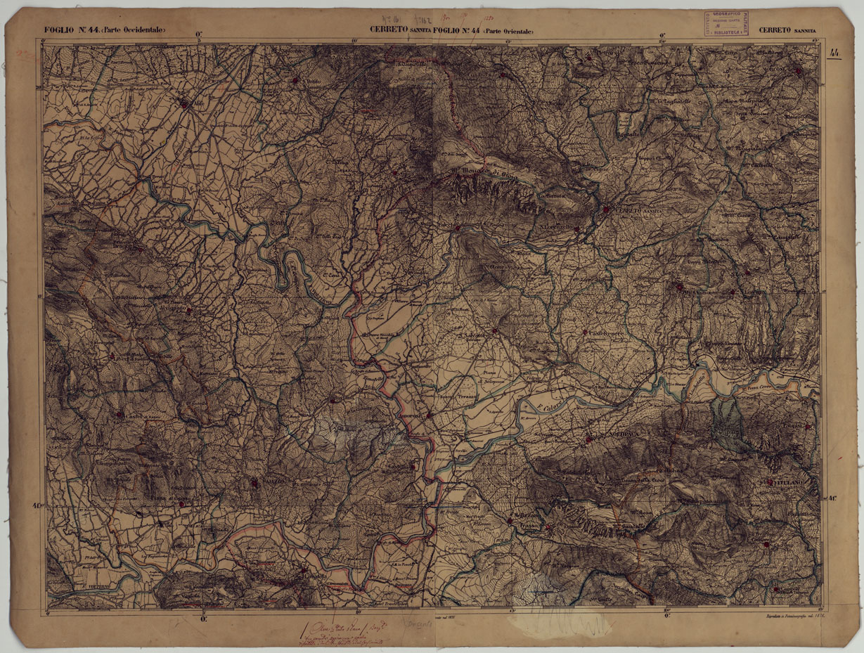 (N:17880) CARTA D'ITALIA - FOGLIO 44 CERRETO SANNITA.
 (CA008582) Carte e stampe antiche: riproduzione a colori su carta (formato A1)