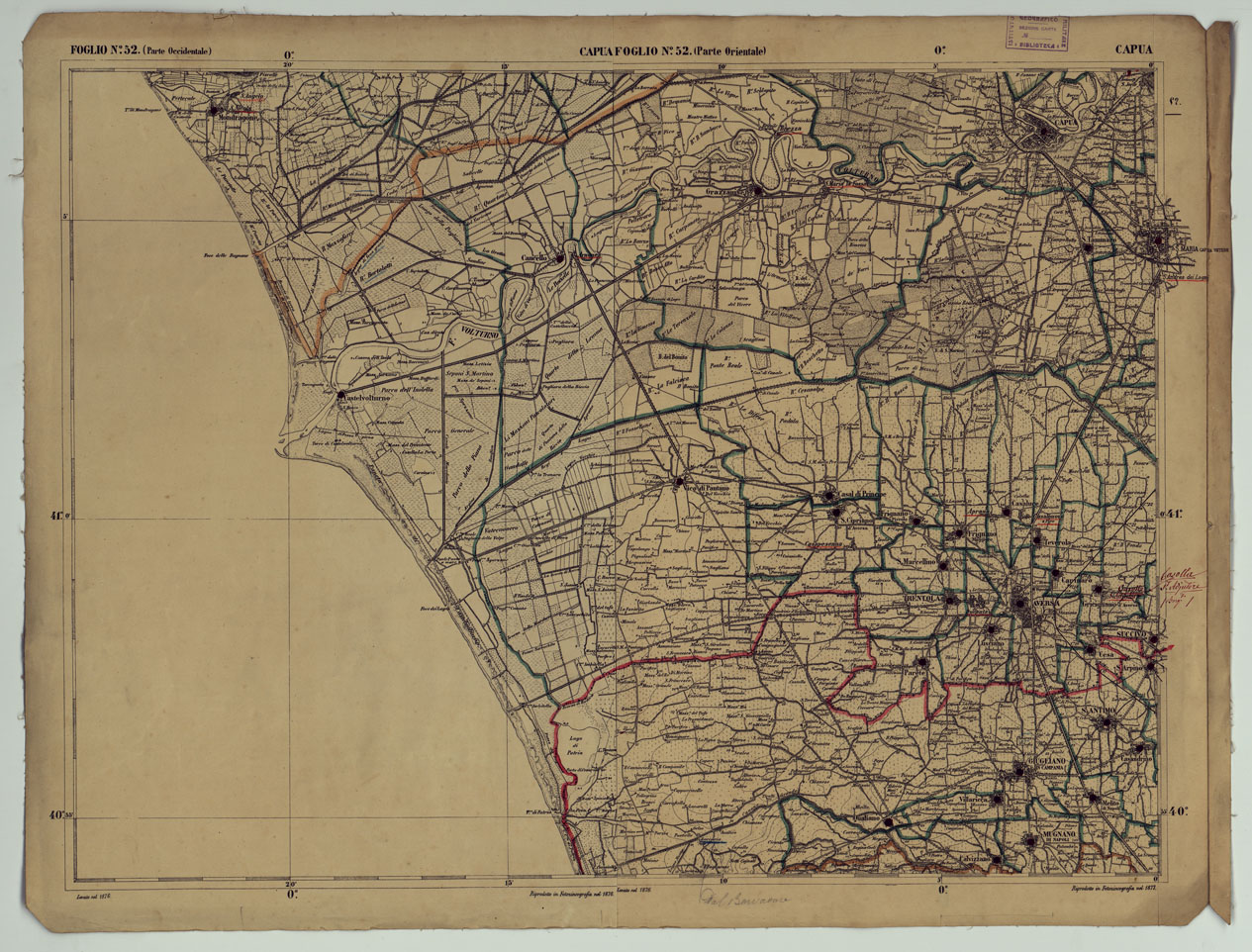 (N:17889) CARTA D'ITALIA - FOGLIO 52 CAPUA.
 (CA008590) Carte e stampe antiche: riproduzione a colori su carta (formato A1)