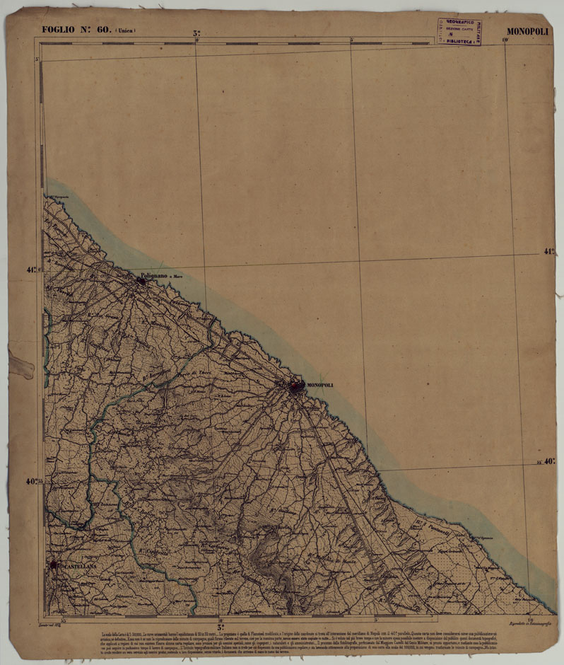 (N:17897) CARTA D'ITALIA - FOGLIO 60 MONOPOLI.
 (CA008598) Carte e stampe antiche: riproduzione a colori su carta (formato A1)
