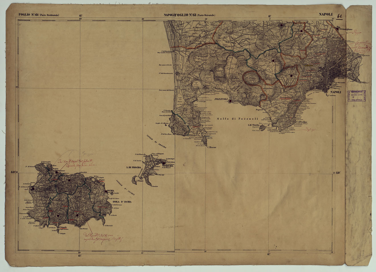 (N:17898) CARTA D'ITALIA - FOGLIO 61 NAPOLI.
 (CA008599) Carte e stampe antiche: riproduzione a colori su carta (formato A1)