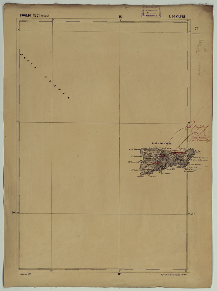 (N:17908) CARTA D'ITALIA - FOGLIO 71 ISOLA DI CAPRI. (CA008609) Carte e stampe antiche: riproduzione a colori su carta (formato A1)