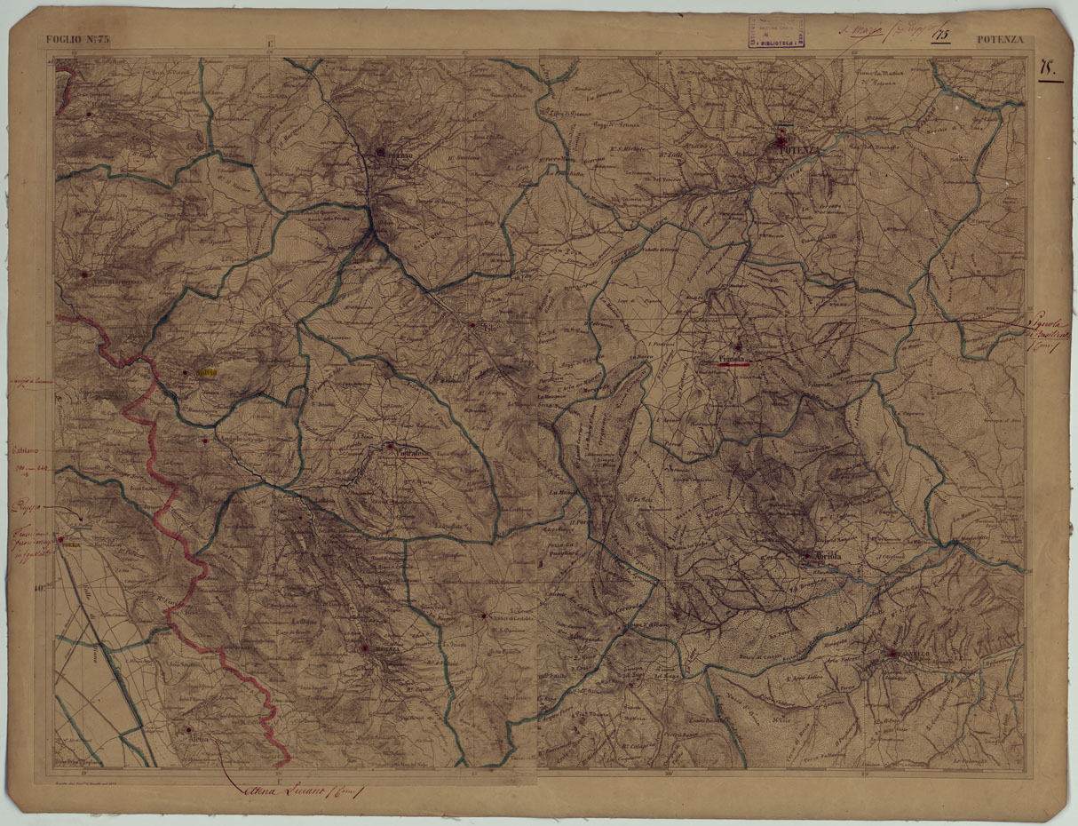 (N:17912) CARTA D'ITALIA - FOGLIO 75 POTENZA. (CA008613) Carte e stampe antiche: riproduzione a colori su carta (formato A1)