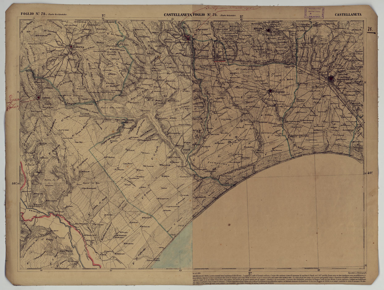 (N:17915) CARTA D'ITALIA - FOGLIO 78 CASTELLANETA.
 (CA008616) Carte e stampe antiche: riproduzione a colori su carta (formato A1)