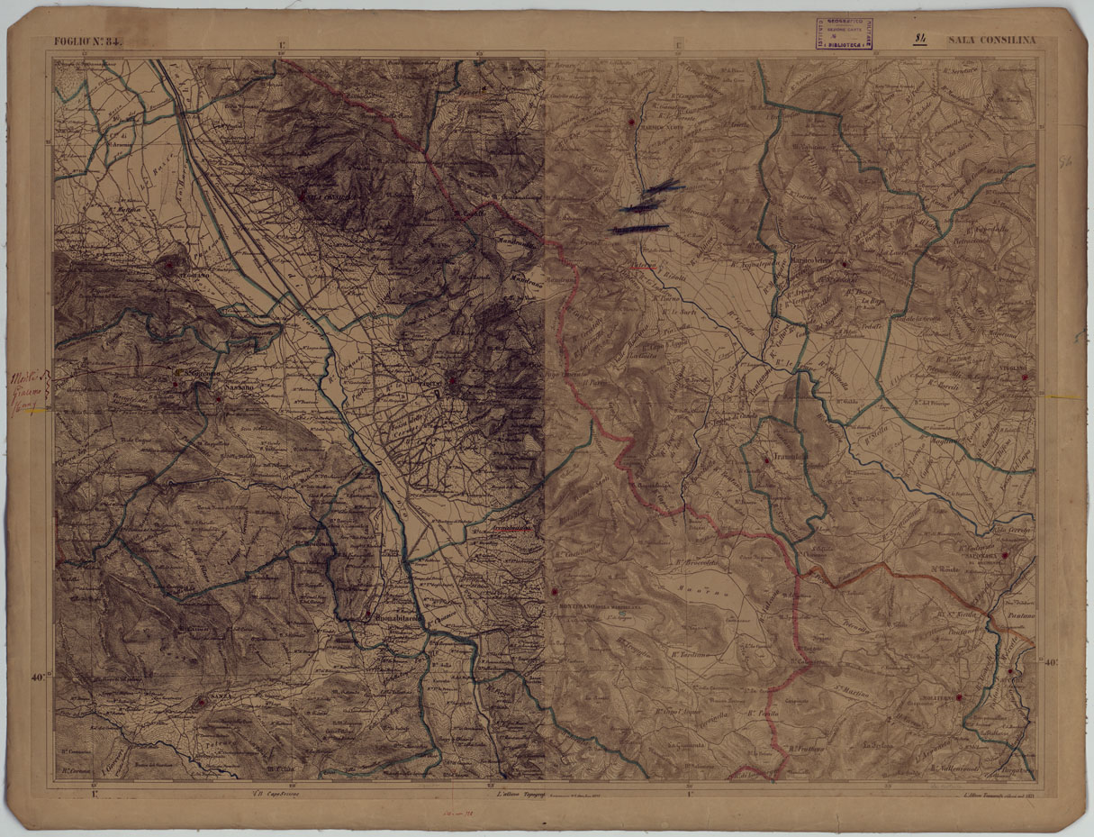 (N:17921) CARTA D'ITALIA - FOGLIO 84 SALA CONSILINA.
 (CA008622) Carte e stampe antiche: riproduzione a colori su carta (formato A1)