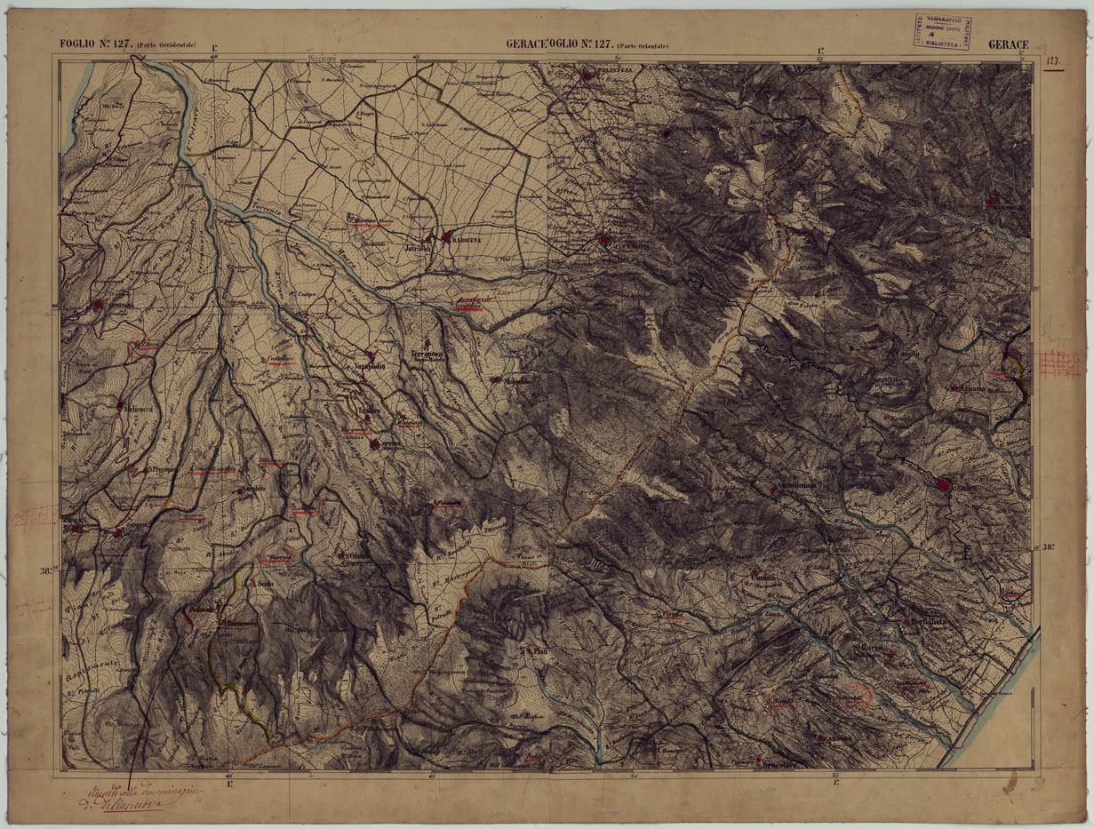 (N:17960) CARTA D'ITALIA - FOGLIO 127 GERACE. (CA008664) Carte e stampe antiche: riproduzione a colori su carta (formato A1)
