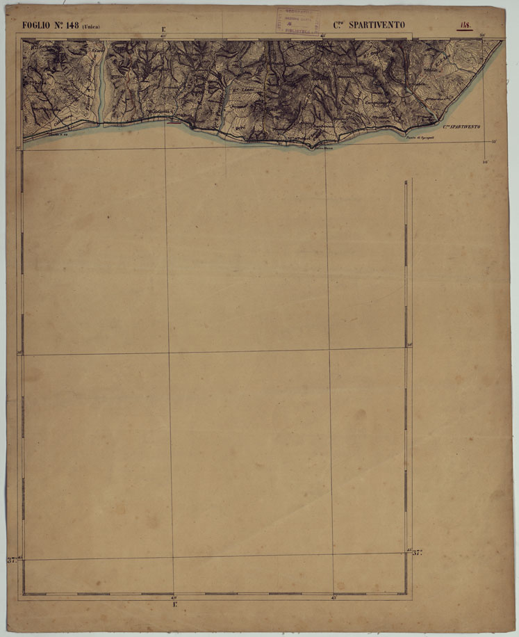 (N:17964) CARTA D'ITALIA  - FOGLIO 148 C.PO SPARTIVENTO.
 (CA008669) Carte e stampe antiche: riproduzione a colori su carta (formato A1)