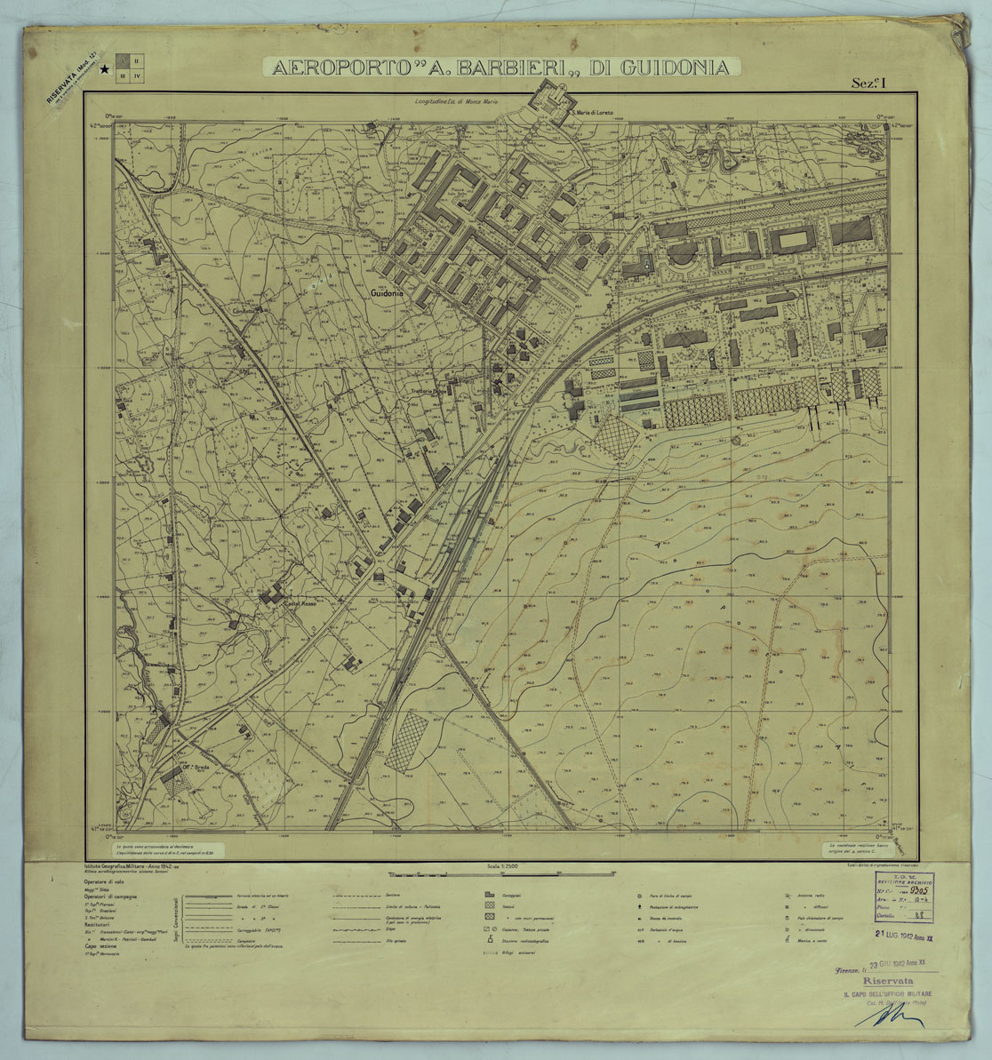 (N:25508) AEREOPORTO A. BARBIERI DI GUIDONIA - SEZIONE I. (CA008670) Carte e stampe antiche: riproduzione a colori su carta (formato A1)