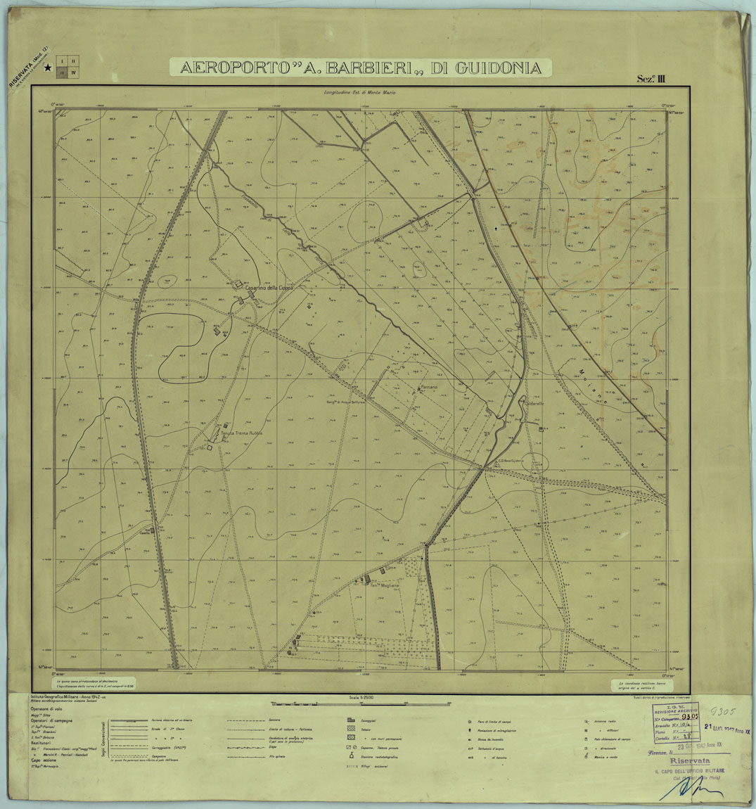 (N:25510) AEREOPORTO A. BARBIERI DI GUIDONIA - SEZIONE III. (CA008672) Carte e stampe antiche: riproduzione a colori su carta (formato A1)