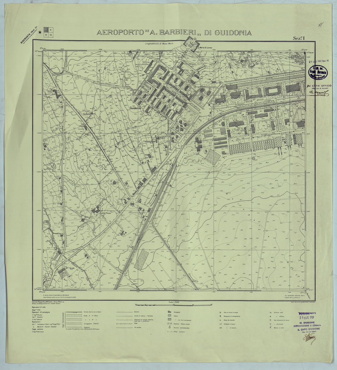 (N:25512) AEREOPORTO A. BARBIERI DI GUIDONIA - SEZIONE I COPIA. (CA008674) Carte e stampe antiche: riproduzione a colori su carta (formato A1)