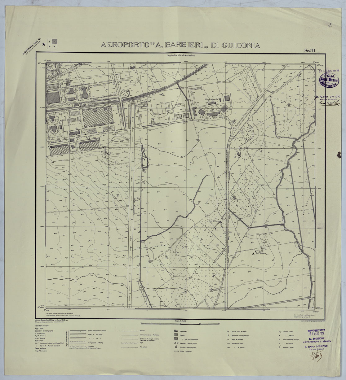 (N:25514) AEREOPORTO A. BARBIERI DI GUIDONIA - SEZIONE II COPIA. (CA008675) Carte e stampe antiche: riproduzione a colori su carta (formato A1)