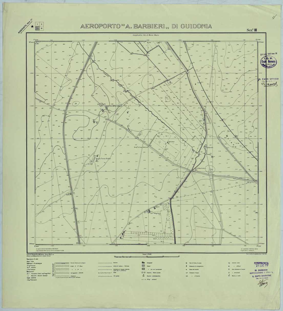 (N:25513) AEREOPRTO A. BARBIERI DI GUIDONIA - SEZIONE II COPIA. (CA008676) Carte e stampe antiche: riproduzione a colori su carta (formato A1)