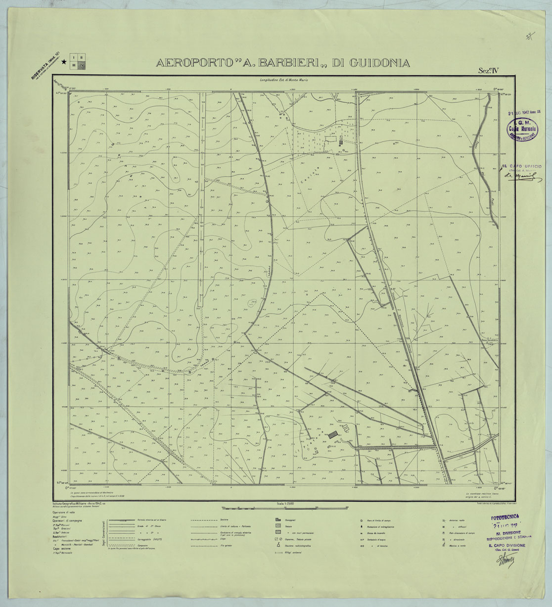 (N:25515) AEREOPORTO A. BARBIERI DI GUIDONIA - SEZIONE IV COPIA. (CA008677) Carte e stampe antiche: riproduzione a colori su carta (formato A1)