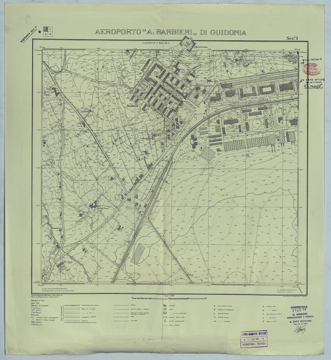 (N:25516) AEREOPORTO A. BARBIERI DI GUIDONIA - SEZIONE I COPIA. (CA008678) Carte e stampe antiche: riproduzione a colori su carta (formato A1)