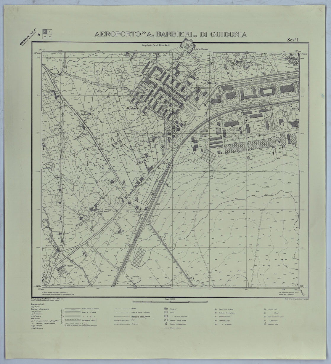 (N:25520) AEREOPORTO A. BARBIERI DI GUIDONIA - SEZIONE I COPIA. (CA008682) Carte e stampe antiche: riproduzione a colori su carta (formato A1)