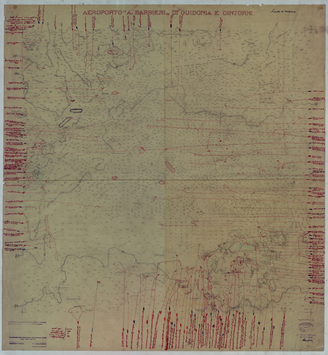 (N:25571) AEREOPORTO DI GUIDONIA E DINTORNI CON LA RIDUZIONE LUCIDO DI REVISIONE. (CA008733) Carte e stampe antiche: riproduzione a colori su carta (formato A1)