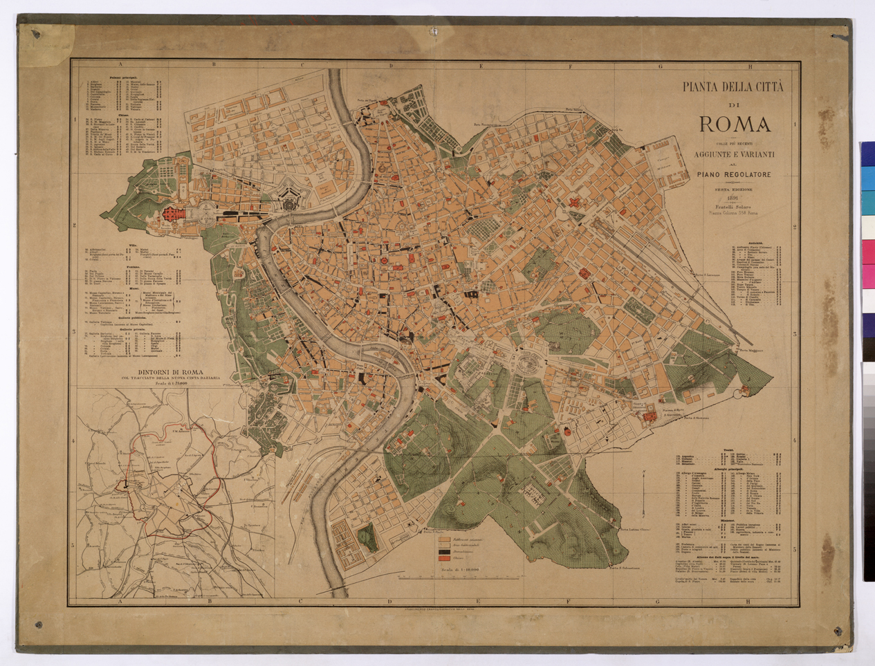 (N:25609) PIANTA DELLA CITTA' DI ROMA COLLE PIU' RECENTI AGGIUNTE E VARIANTI AL PIANO REGOLATORE SESTA EDIZIONE 1891 FRATELLI SOLARO PIAZZA COLONNA 358 ROMA. (CA008808) Carte e stampe antiche: riproduzione a colori su carta (formato A1)