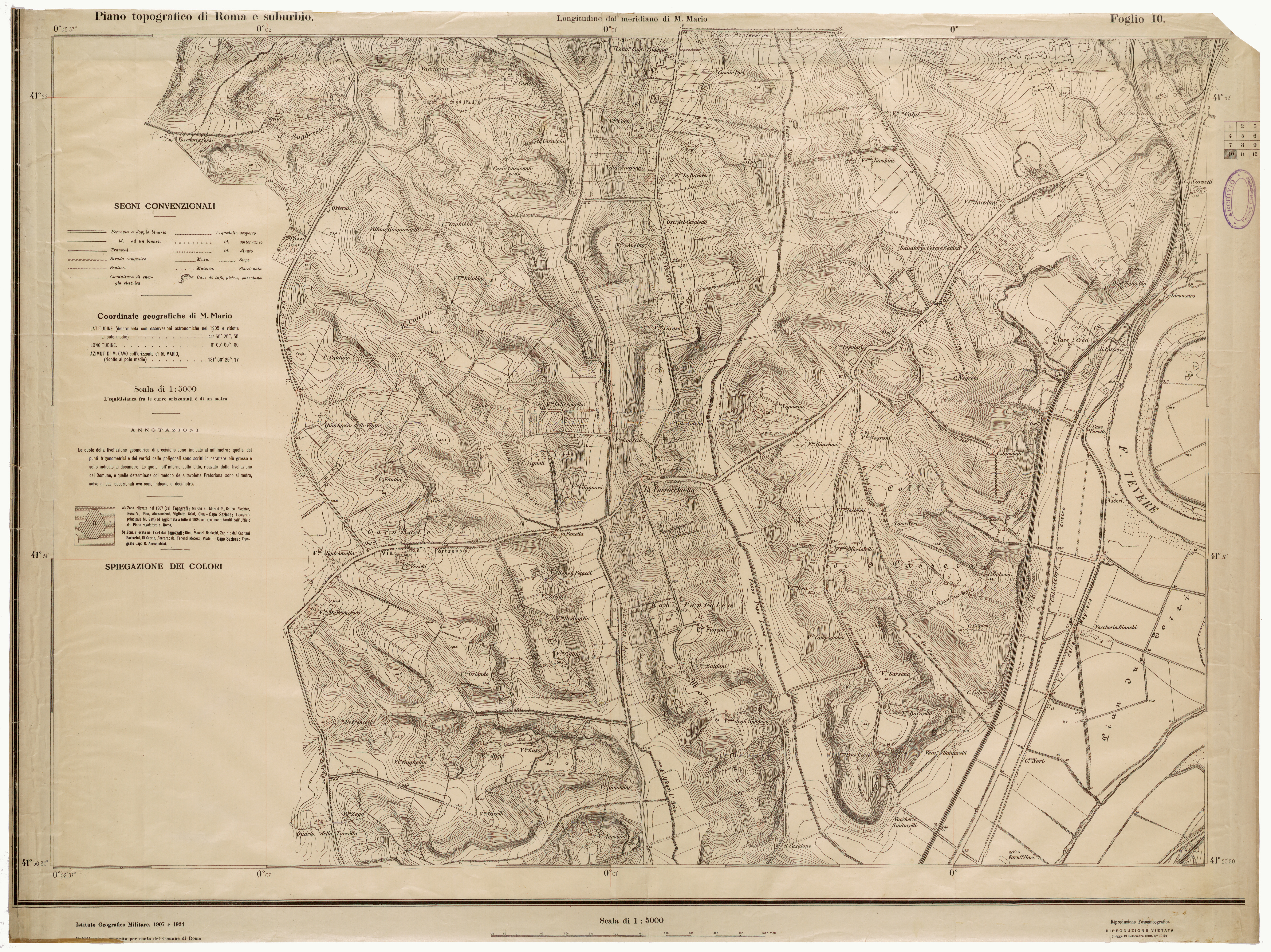 (N:25628) PIANO TOPOGRAFICO DI ROMA E SUBURBIO - FOGLIO 10 - SEGNI CONVENZIONALI (CA008827) Carte e stampe antiche: riproduzione a colori su carta (formato A1)