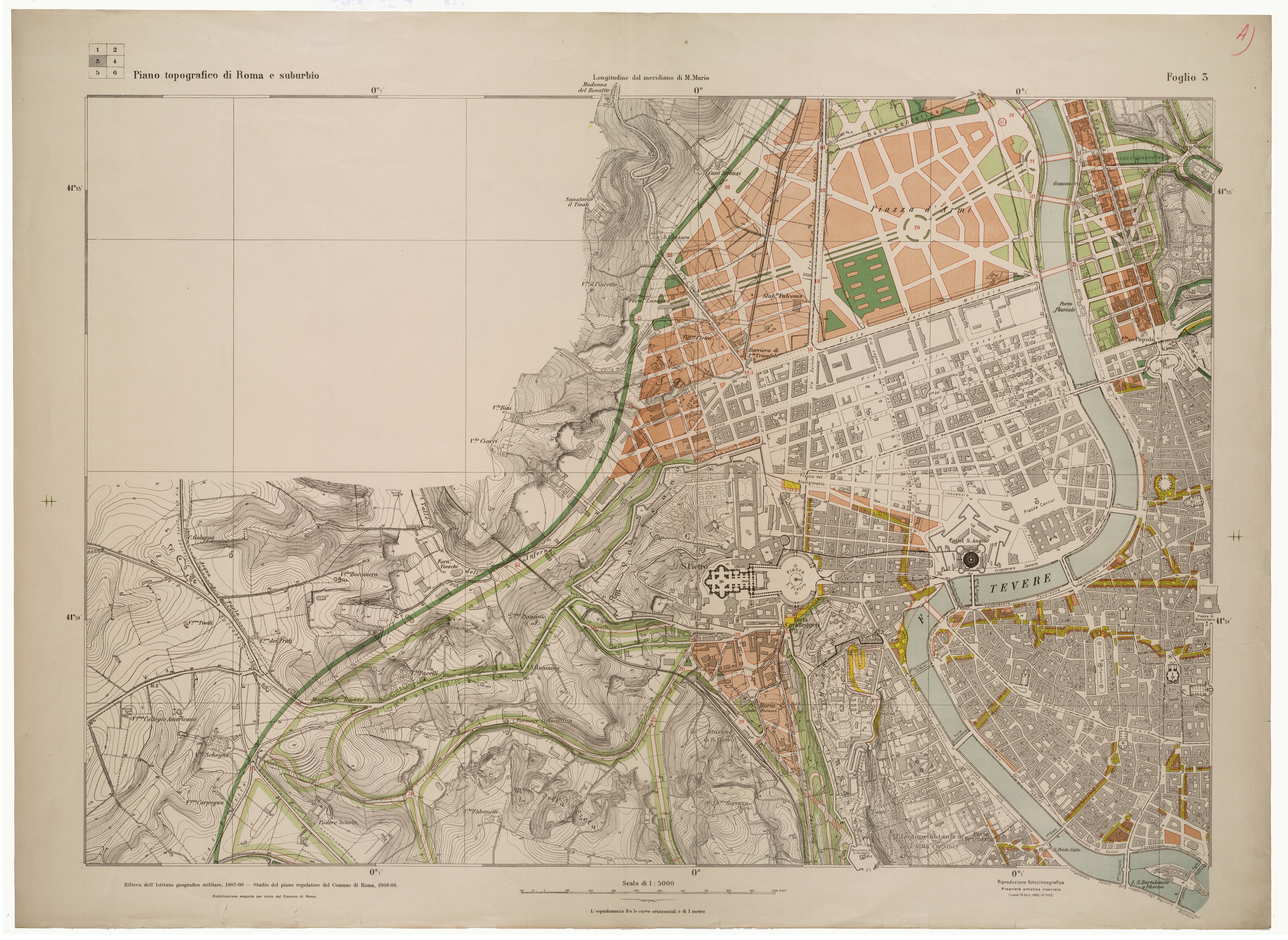 (N:25638) PIANO REGOLATORE E DI AMPLIAMENTO DELLA CITTA' DI ROMA ALLA SCALA DI 1:5.000 EDIZIONE UFFICIALE - FOGLIO 3 (CA008837) Carte e stampe antiche: riproduzione a colori su carta (formato A1)