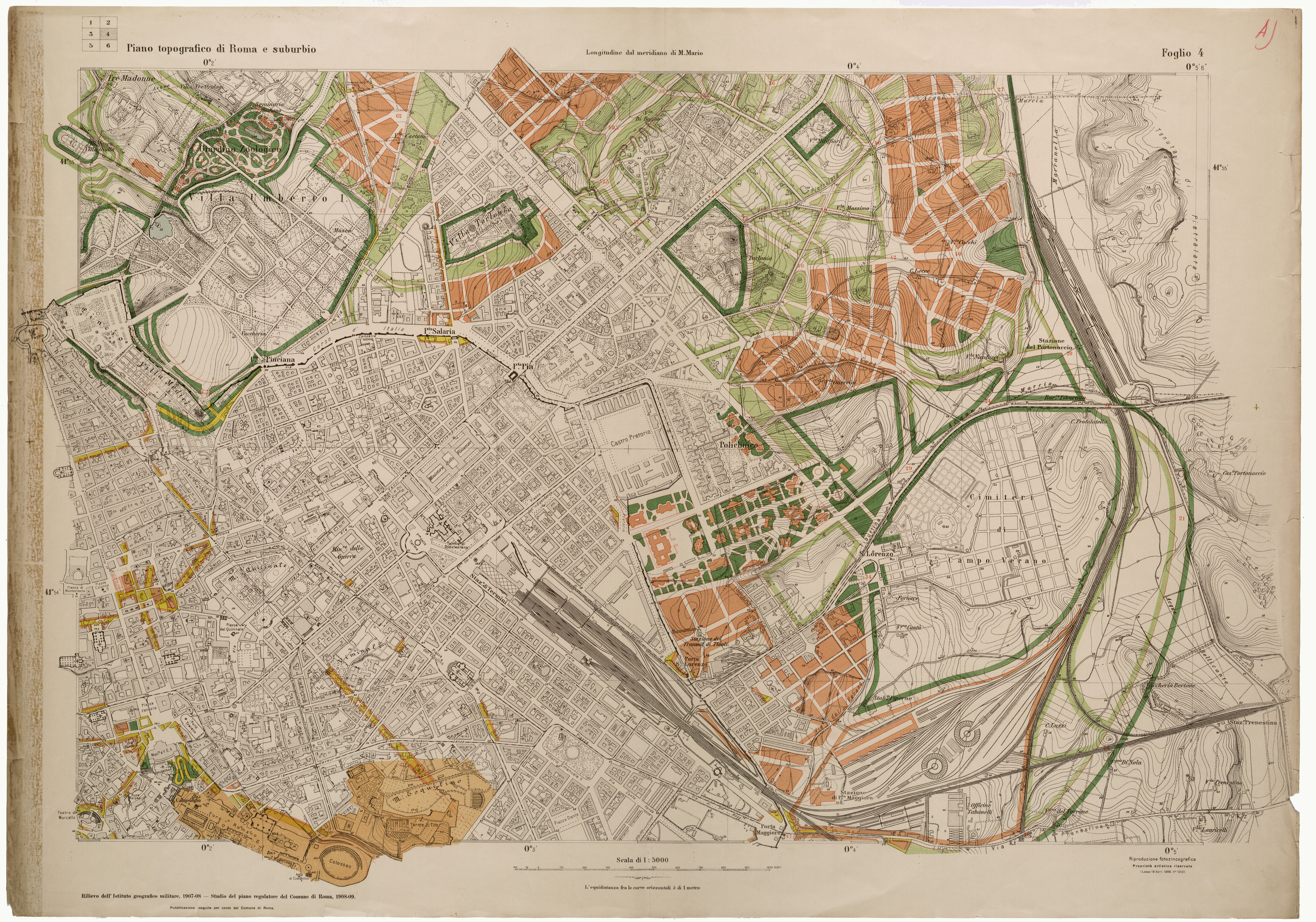 (N:25640) PIANO REGOLATORE E DI AMPLIAMENTO DELLA CITTA' DI ROMA ALLA SCALA DI 1:5.000 EDIZIONE UFFICIALE - FOGLIO 4 (CA008839) Carte e stampe antiche: riproduzione a colori su carta (formato A1)