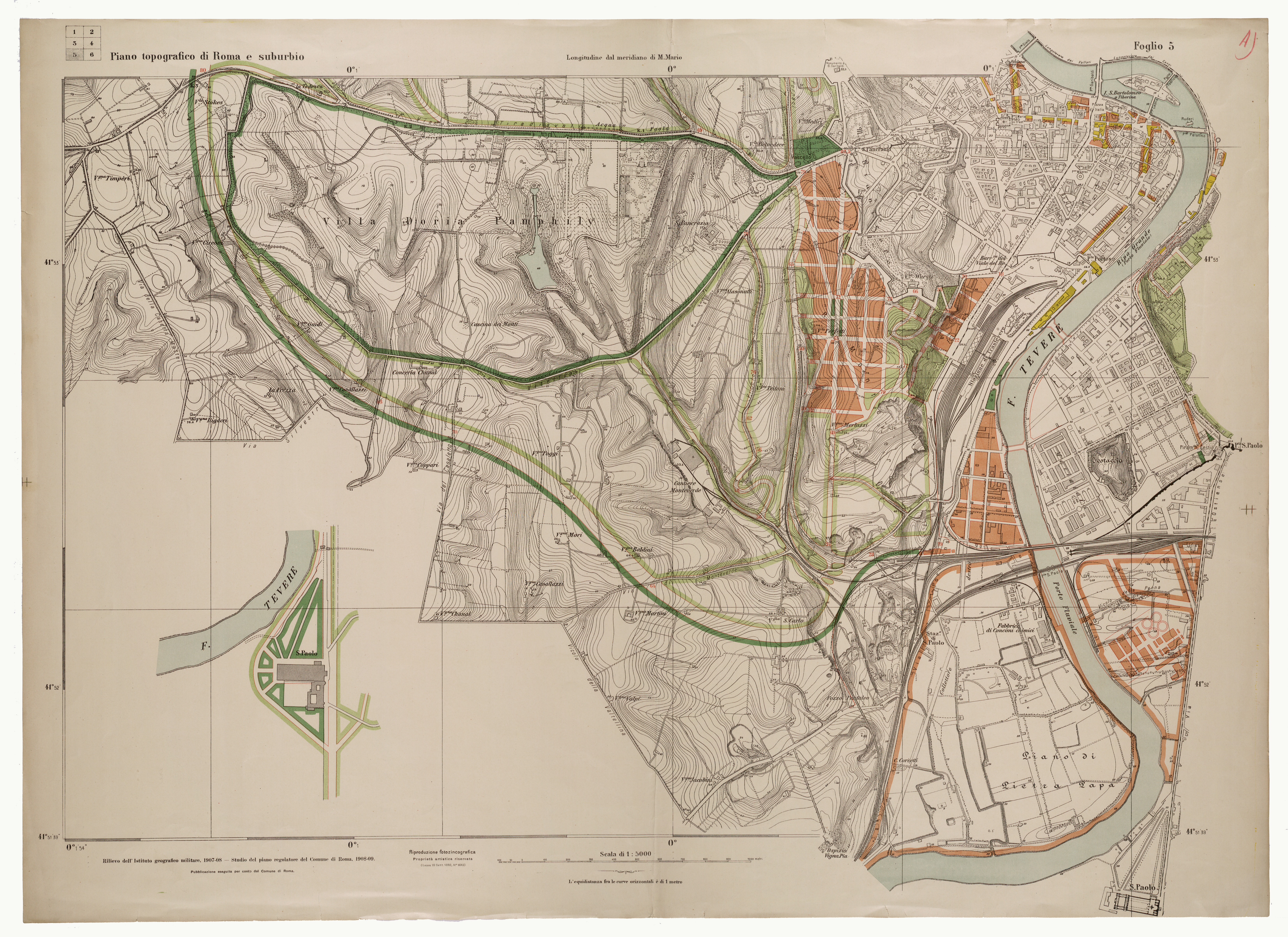 (N:25642) PIANO REGOLATORE E DI AMPLIAMENTO DELLA CITTA' DI ROMA ALLA SCALA DI 1:5.000 EDIZIONE UFFICIALE - FOGLIO 5 (CA008841) Carte e stampe antiche: riproduzione a colori su carta (formato A1)