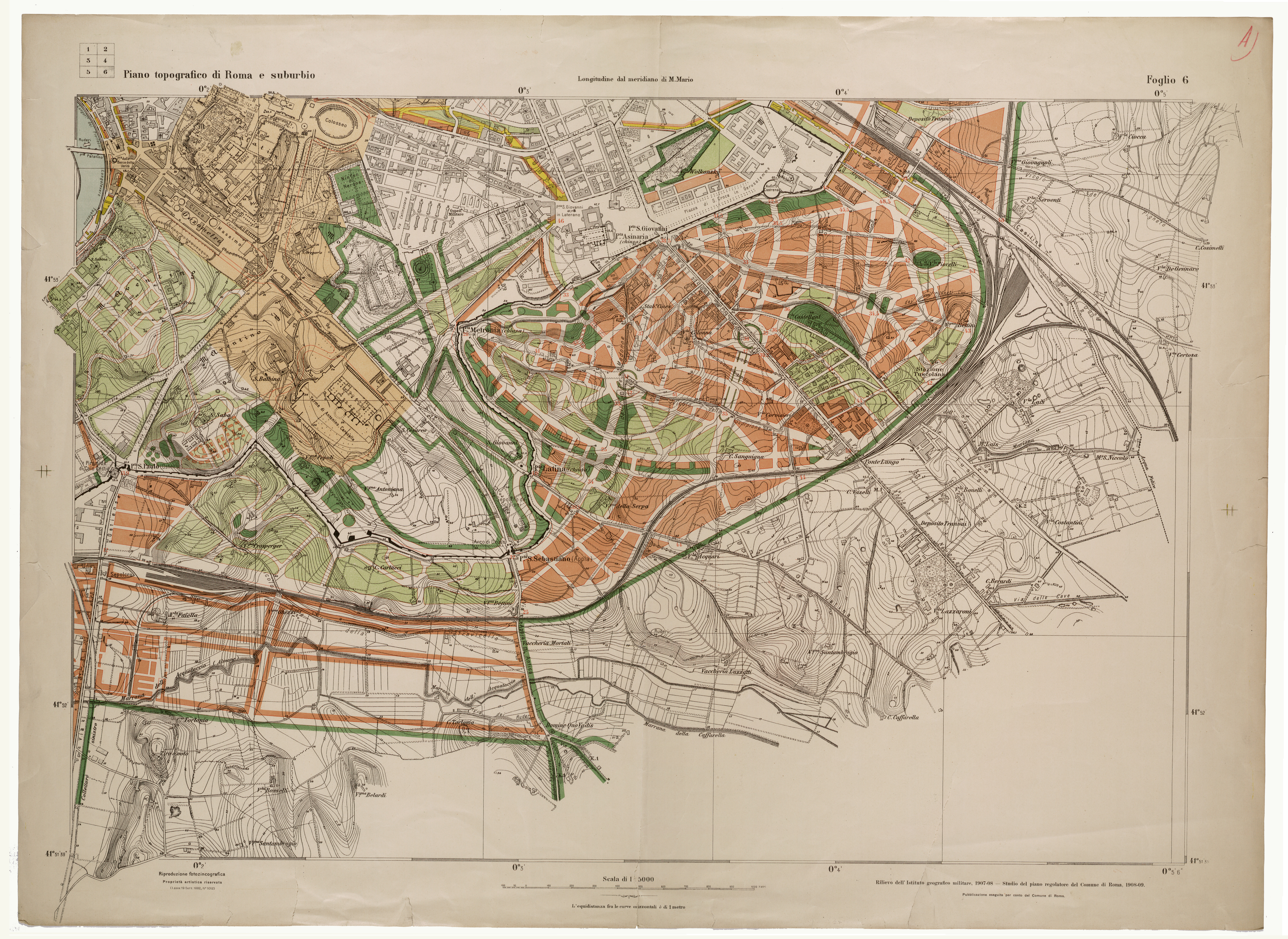 (N:25644) PIANO REGOLATORE E DI AMPLIAMENTO DELLA CITTA' DI ROMA ALLA SCALA DI 1:5.000 EDIZIONE UFFICIALE - FOGLIO 6 (CA008843) Carte e stampe antiche: riproduzione a colori su carta (formato A1)