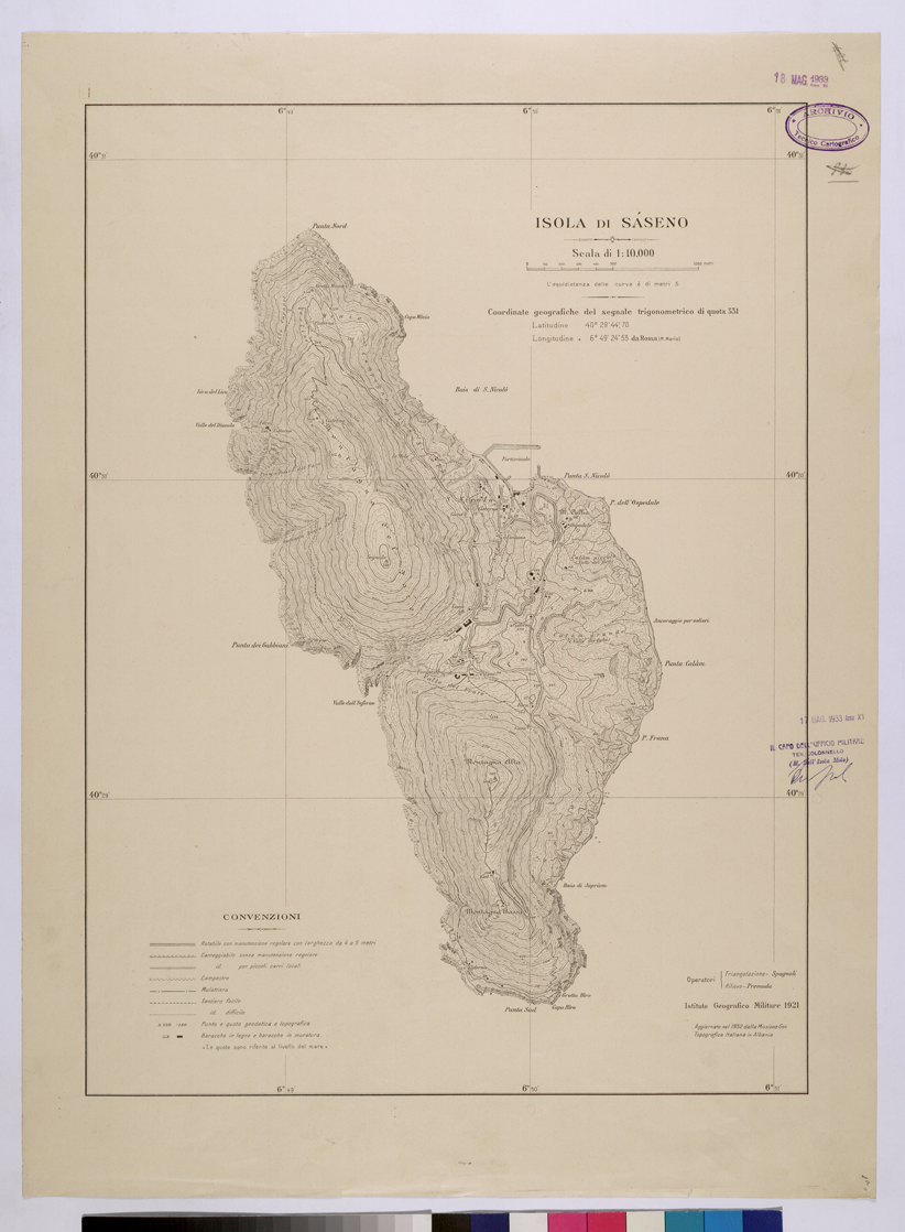 (N:25652) ISOLA DI SASENO. (CA008851) Carte e stampe antiche: riproduzione a colori su carta (formato A1)