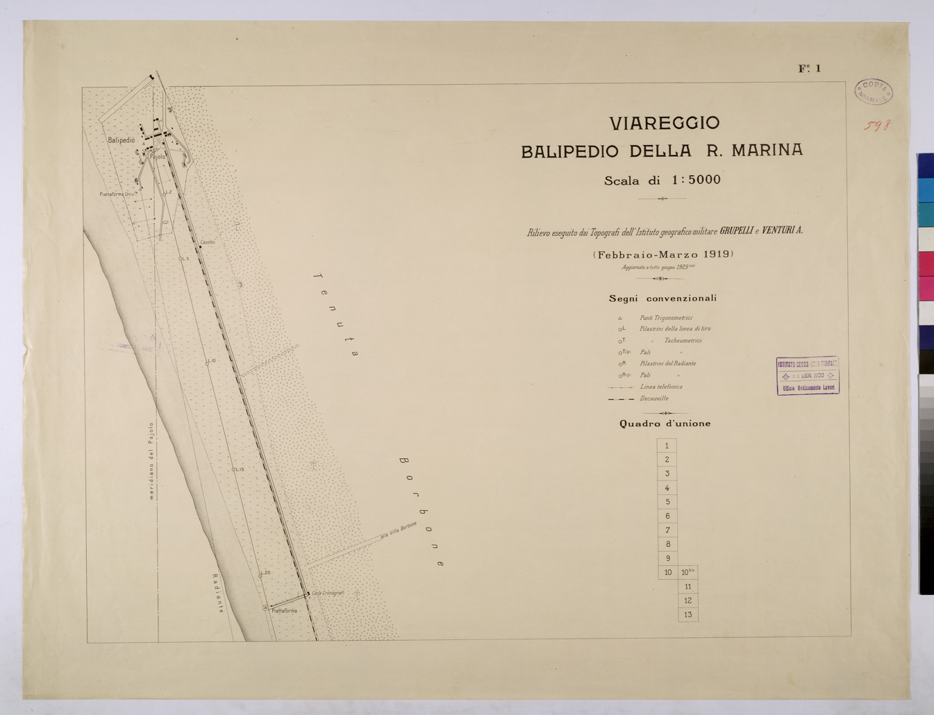 (N:25657) VIAREGGIO BALIPEDIO DELLA R. MARINA - FOGLIO 1. (CA008856) Carte e stampe antiche: riproduzione a colori su carta (formato A1)