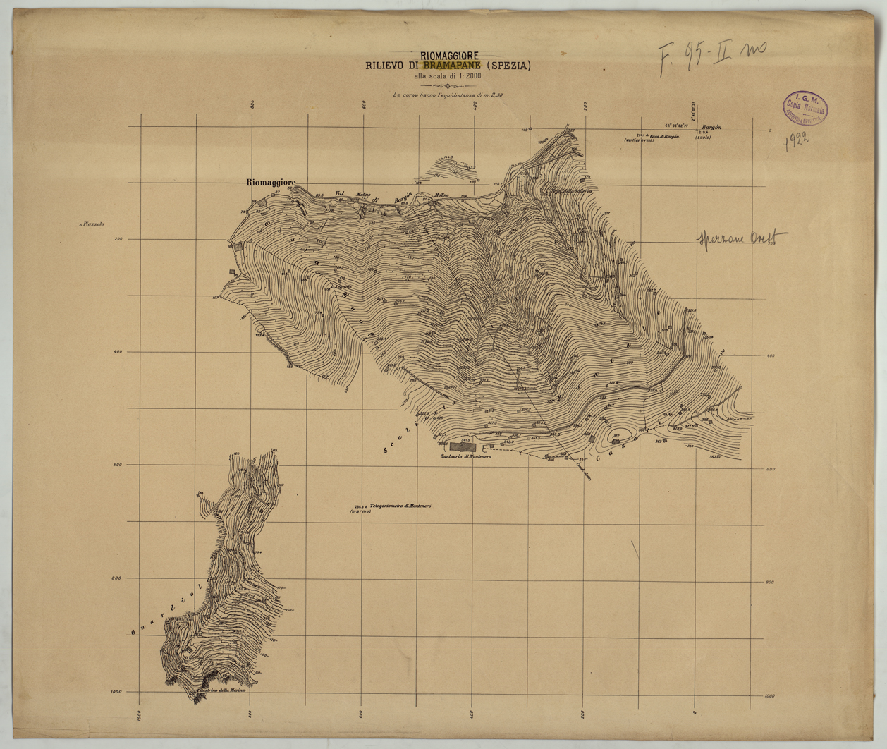 (N:25676) RILIEVO DI RIOMAGGIORE SPEZIA. (CA008875) Carte e stampe antiche: riproduzione a colori su carta (formato A1)