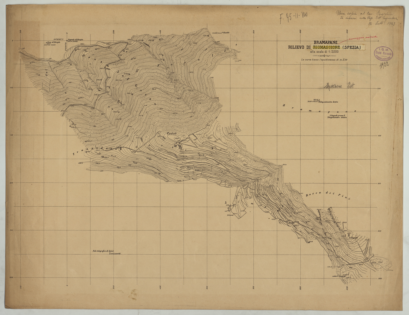 (N:25677) RILIEVO DI RIONAGGIORE SPEZIA. (CA008876) Carte e stampe antiche: riproduzione a colori su carta (formato A1)