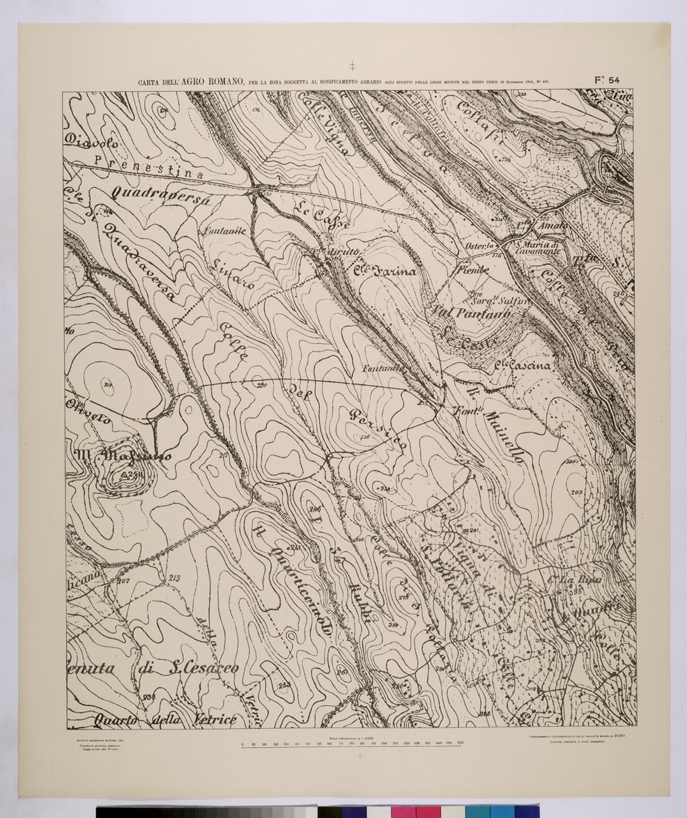 (N:25684) CARTA DELL'AGRO ROMANO NEL RAPPORTO DI 1:8.000 PER LA ZONA SOGGETTA AL BONIFICAMENTO AGRARIO AGLI EFFETTI DELLE LEGGI RIUNITE IN TESTO UNICO CON R.D. 10 NOVEMBRE 1905 N647 - FOGLIO 54. (CA008883) Carte e stampe antiche: riproduzione a colori su carta (formato A1)