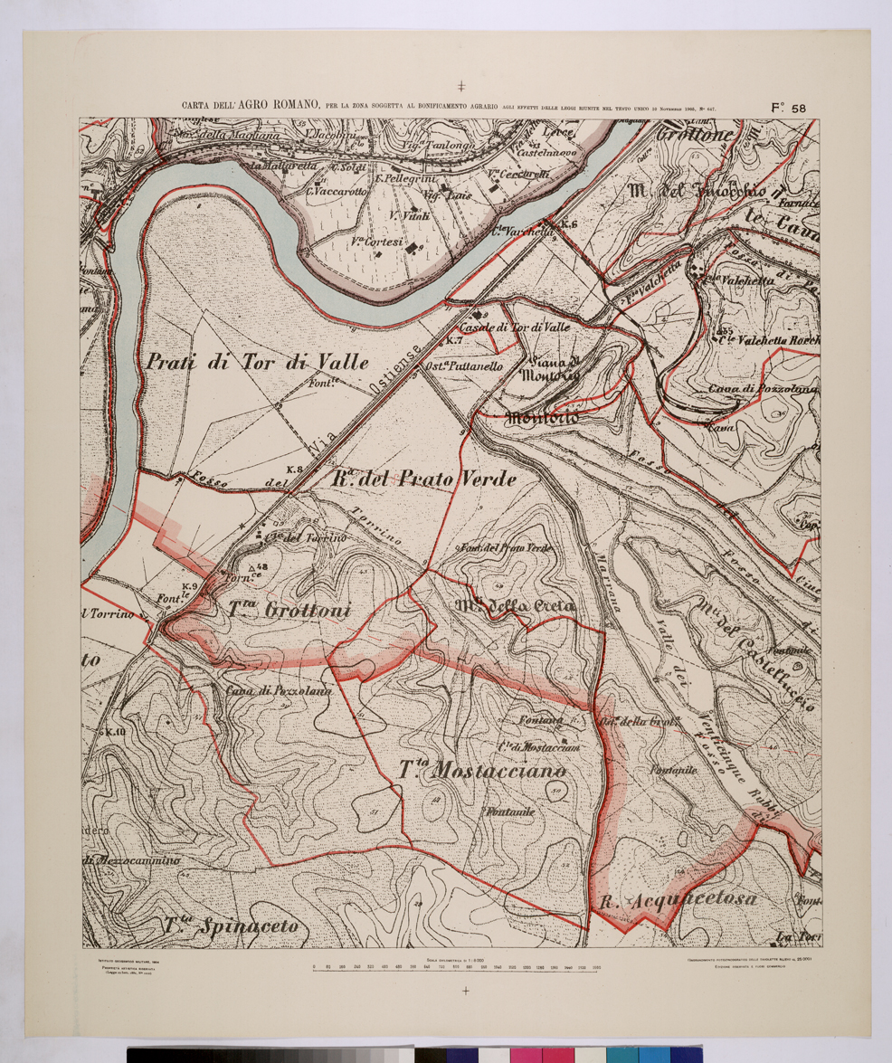 (N:25688) CARTA DELL'AGRO ROMANO NEL RAPPORTO DI 1:8.000 PER LA ZONA SOGGETTA AL BONIFICAMENTO AGRARIO AGLI EFFETTI DELLE LEGGI RIUNITE IN TESTO UNICO CON R.D. 10 NOVEMBRE 1905 N647 - FOGLIO 58. (CA008887) Carte e stampe antiche: riproduzione a colori su carta (formato A1)