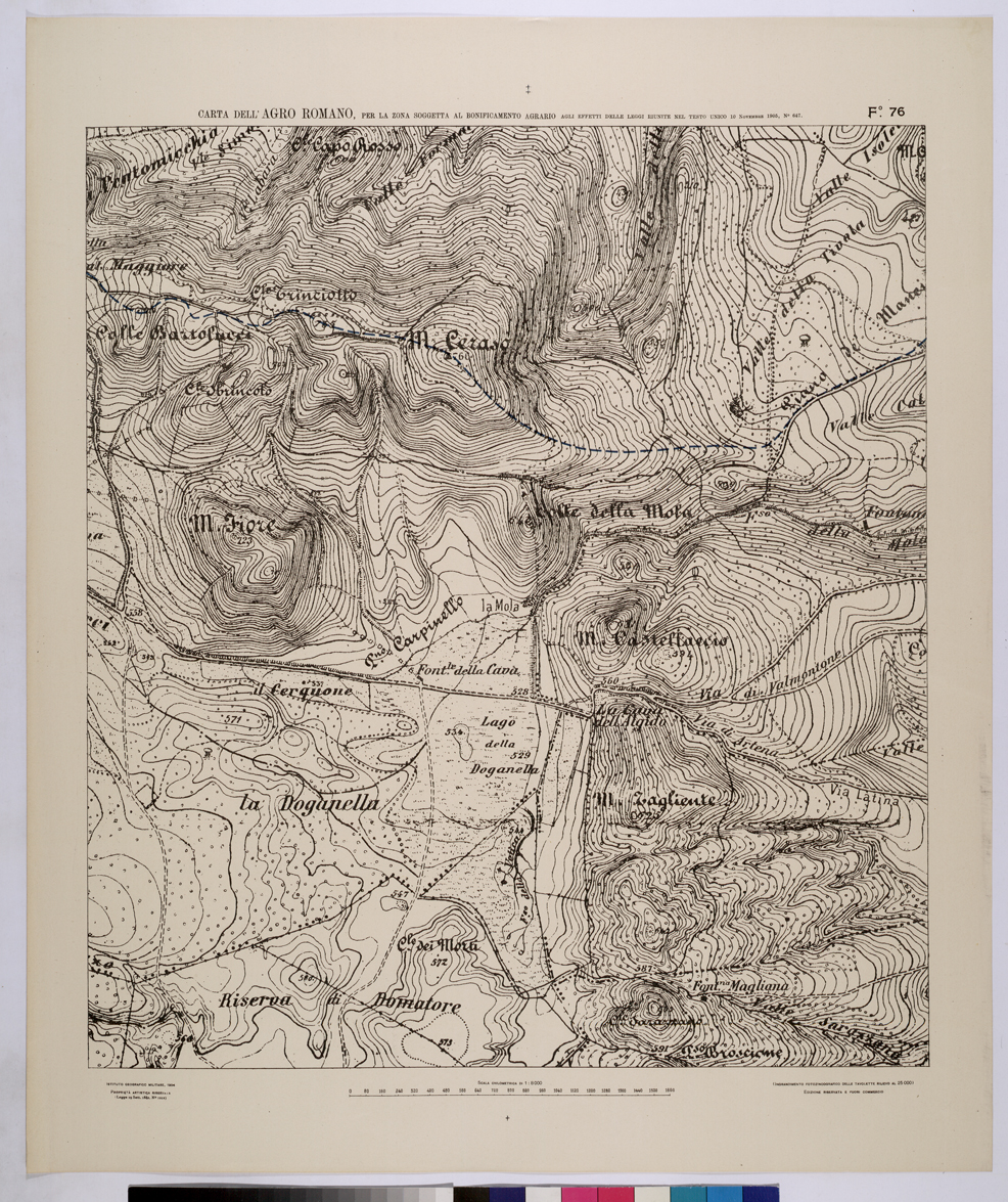(N:25706) CARTA DELL'AGRO ROMANO NEL RAPPORTO DI 1:8.000 PER LA ZONA SOGGETTA AL BONIFICAMENTO AGRARIO AGLI EFFETTI DELLE LEGGI RIUNITE IN TESTO UNICO CON R.D. 10 NOVEMBRE 1905 N647 - FOGLIO 76. (CA008905) Carte e stampe antiche: riproduzione a colori su carta (formato A1)