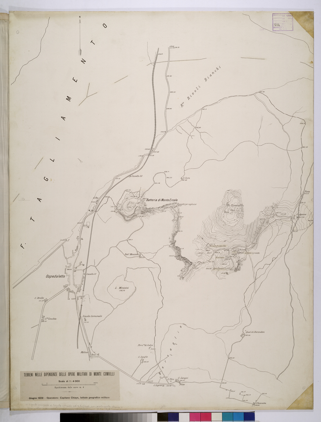 (N:25724) TERRENI NELLE DIPENDENZE DELLE OPERE MILITARI DI MONTE COMIELLI. (CA008923) Carte e stampe antiche: riproduzione a colori su carta (formato A1)