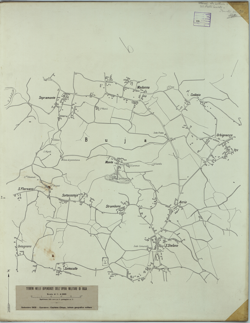 (N:25727) TERRENI NELLE DIPENDENZE DELL'OPERA MILITARE DI BUJA. (CA008926) Carte e stampe antiche: riproduzione a colori su carta (formato A1)
