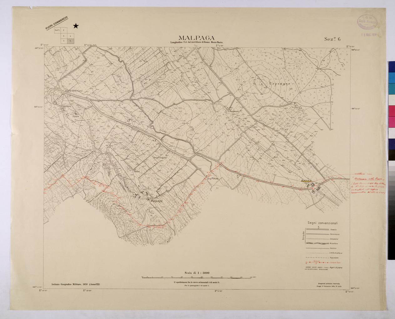 (N:25740) MALPAGA - SEZIONE 6. (CA008939) Carte e stampe antiche: riproduzione a colori su carta (formato A1)