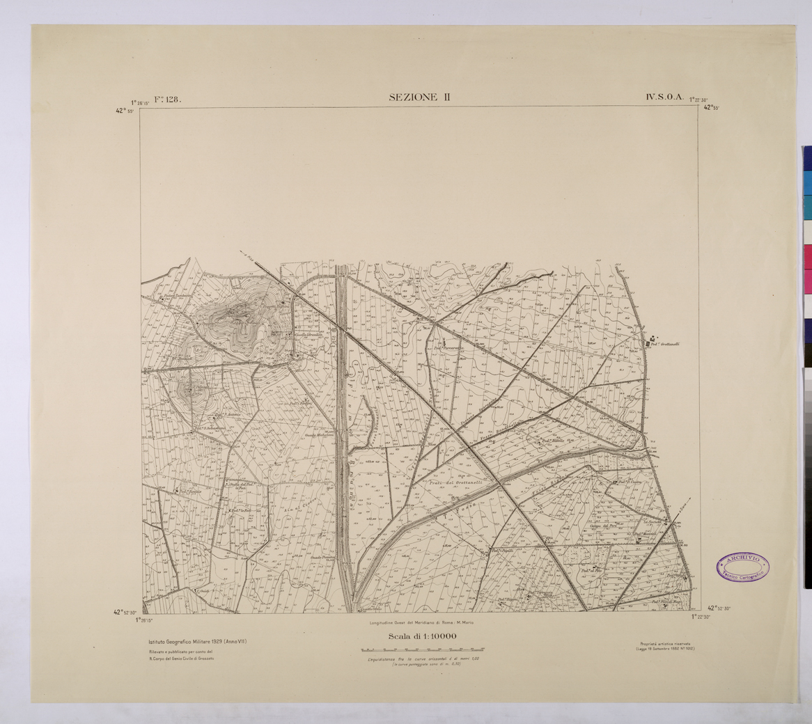 (N:25756) TOPOGRAFIA DELLA PIANURA GROSSETANA - F.128 SEZIONE II IV S.O.A. (CA008955) Carte e stampe antiche: riproduzione a colori su carta (formato A1)