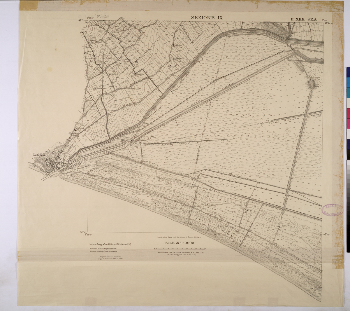 (N:25763) TOPOGRAFIA DELLA PIANURA GROSSETANA - F.127 SEZIONE IX II N.E.B S.E.A. (CA008962) Carte e stampe antiche: riproduzione a colori su carta (formato A1)