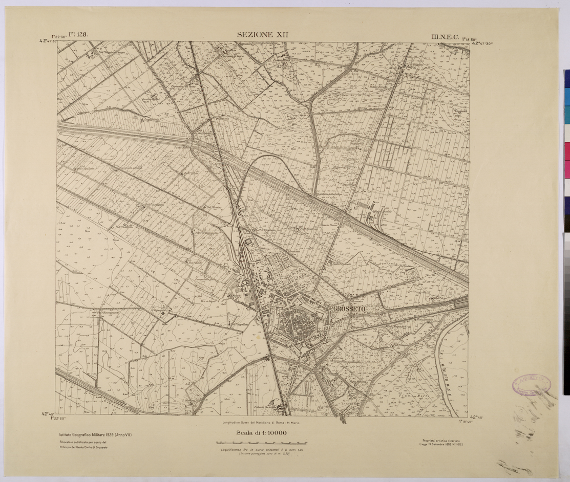 (N:25766) TOPOGRAFIA DELLA PIANURA GROSSETANA - F.128 SEZIONE XII III N.E.C. (CA008965) Carte e stampe antiche: riproduzione a colori su carta (formato A1)