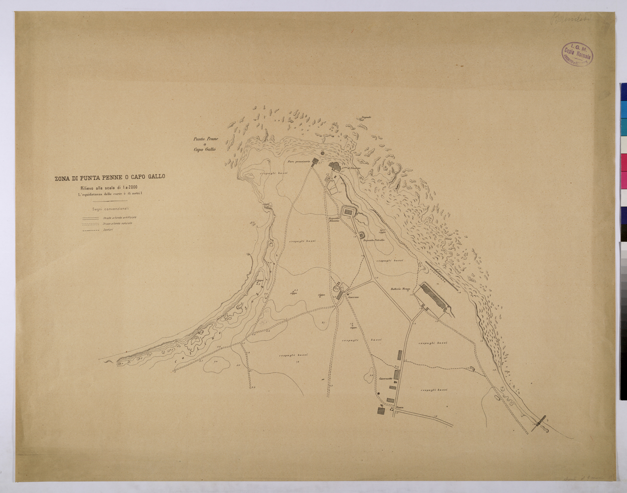 (N:25772) ZONA DI PUNTA PENNE O CAPO GALLO. (CA008972) Carte e stampe antiche: riproduzione a colori su carta (formato A1)