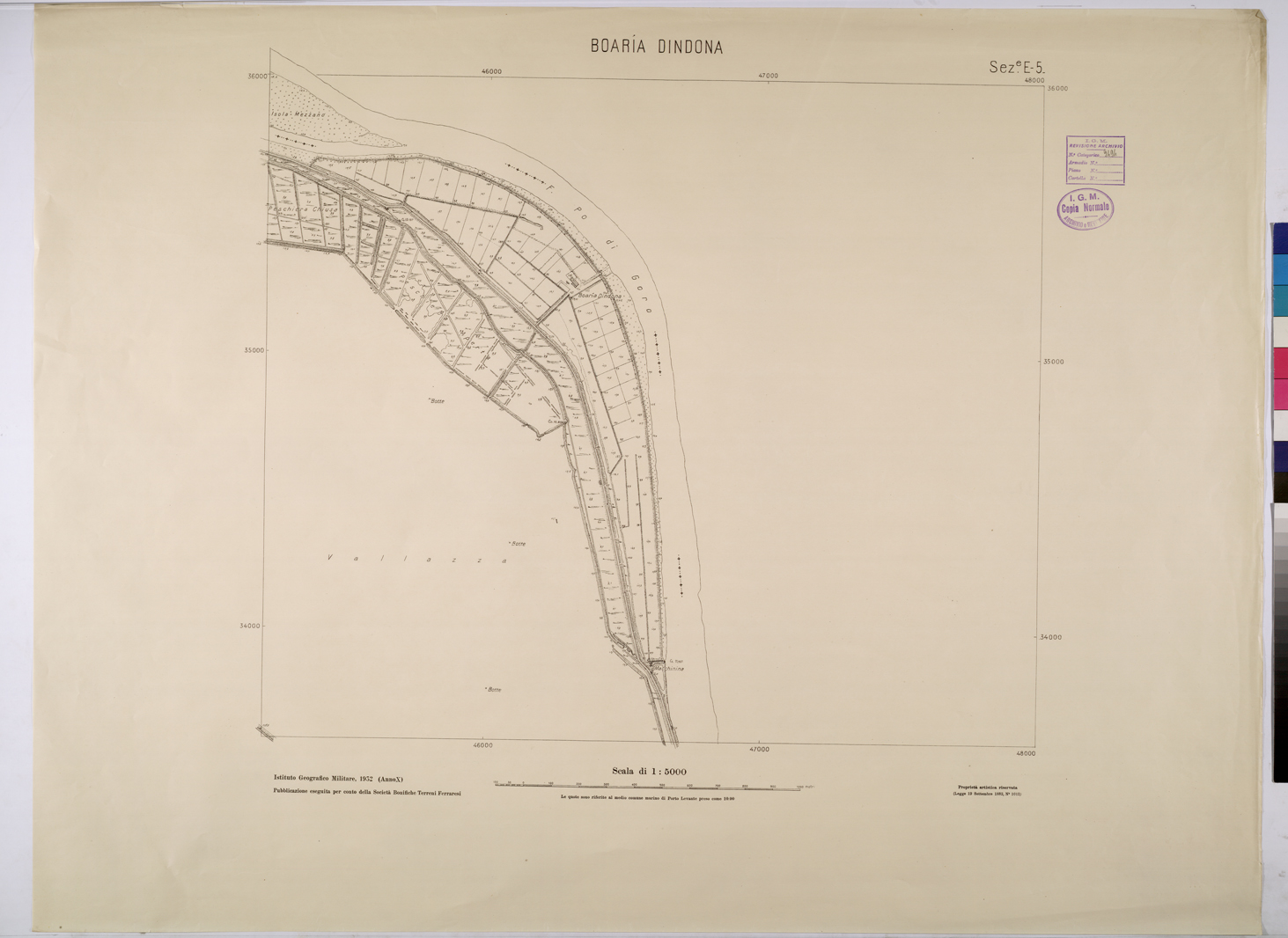 (N:25814) BOARIA DINDONA - SEZIONE E5. (CA009013) Carte e stampe antiche: riproduzione a colori su carta (formato A1)