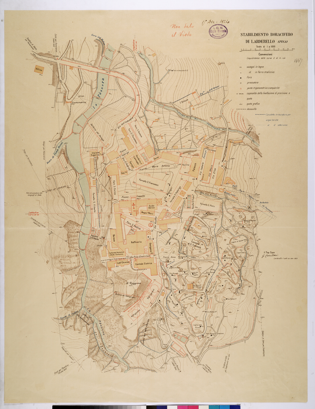(N:25824) STABILIMENTO BORACIFERO DI LARDERELLO PISA. (CA009023) Carte e stampe antiche: riproduzione a colori su carta (formato A1)