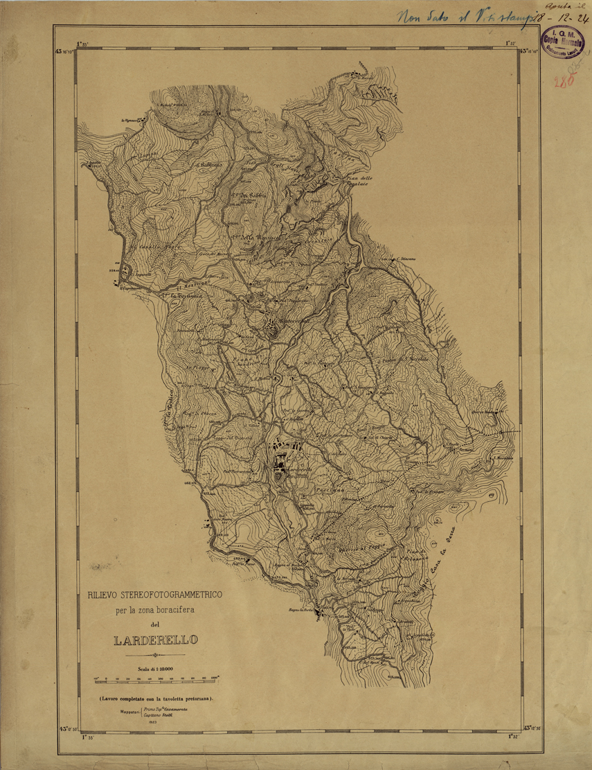 (N:25825) RILIEVO STEREOFOTOGRAMMETRICO PER LA ZONA BORACIFERA DEL LARDARELLO. (CA009024) Carte e stampe antiche: riproduzione a colori su carta (formato A1)