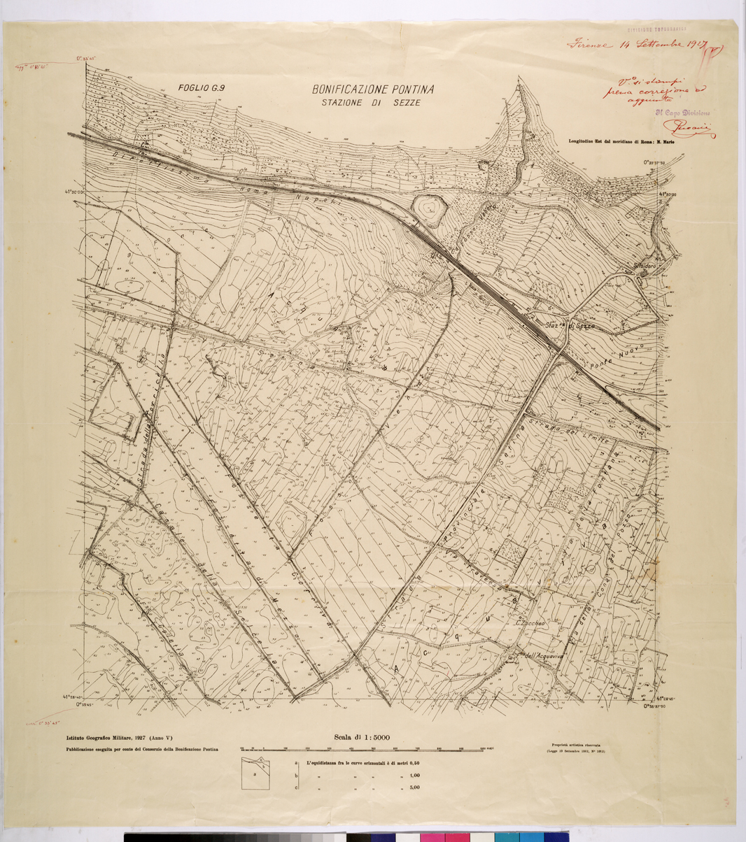 (N:25850) CONSORZI DI BONIFICA DI PISCINARA E BONIFICAZIONE PONTINA - G.9 STAZIONE DI SEZZE. (CA009049) Carte e stampe antiche: riproduzione a colori su carta (formato A1)