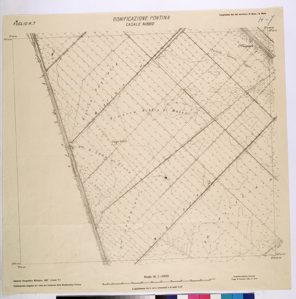 (N:25852) CONSORZI DI BONIFICA DI PISCINARA E BONIFICAZIONE PONTINA - F.H7 CASALE NIBBIO. (CA009051) Carte e stampe antiche: riproduzione a colori su carta (formato A1)