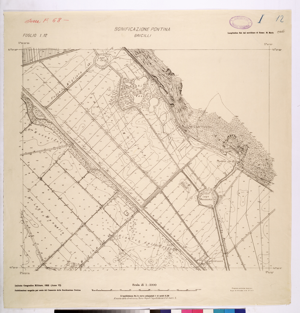 (N:25862) CONSORZI DI BONIFICA DI PISCINARA E BONIFICAZIONE PONTINA - F.I12 GRICILLI. (CA009061) Carte e stampe antiche: riproduzione a colori su carta (formato A1)