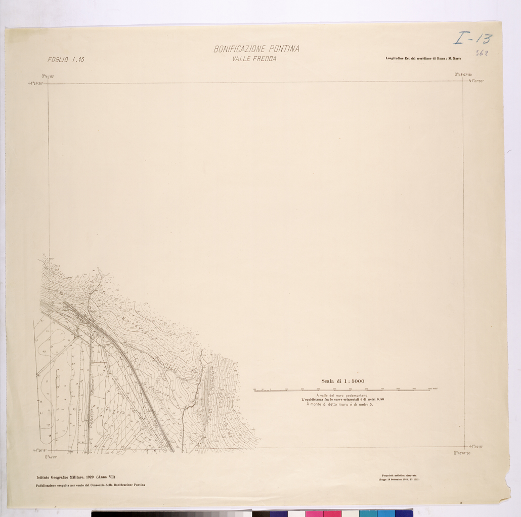 (N:25863) CONSORZI DI BONIFICA DI PISCINARA E BONIFICAZIONE PONTINA - F.I13 VALLE FREDDA. (CA009062) Carte e stampe antiche: riproduzione a colori su carta (formato A1)