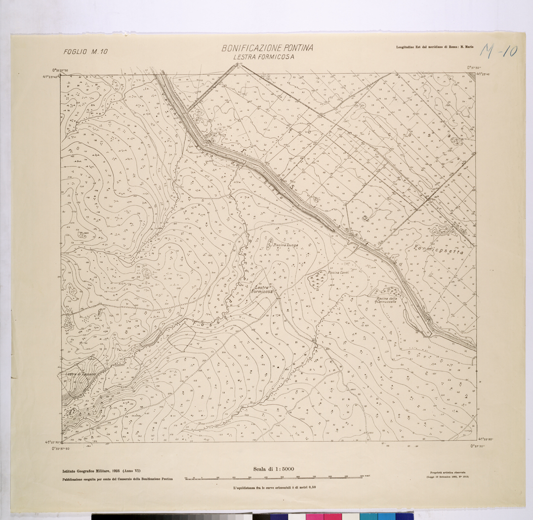 (N:25877) CONSORZI DI BONIFICA DI PISCINARA E BONIFICAZIONE PONTINA - F.M10 LESTRA FORMICOSA. (CA009076) Carte e stampe antiche: riproduzione a colori su carta (formato A1)