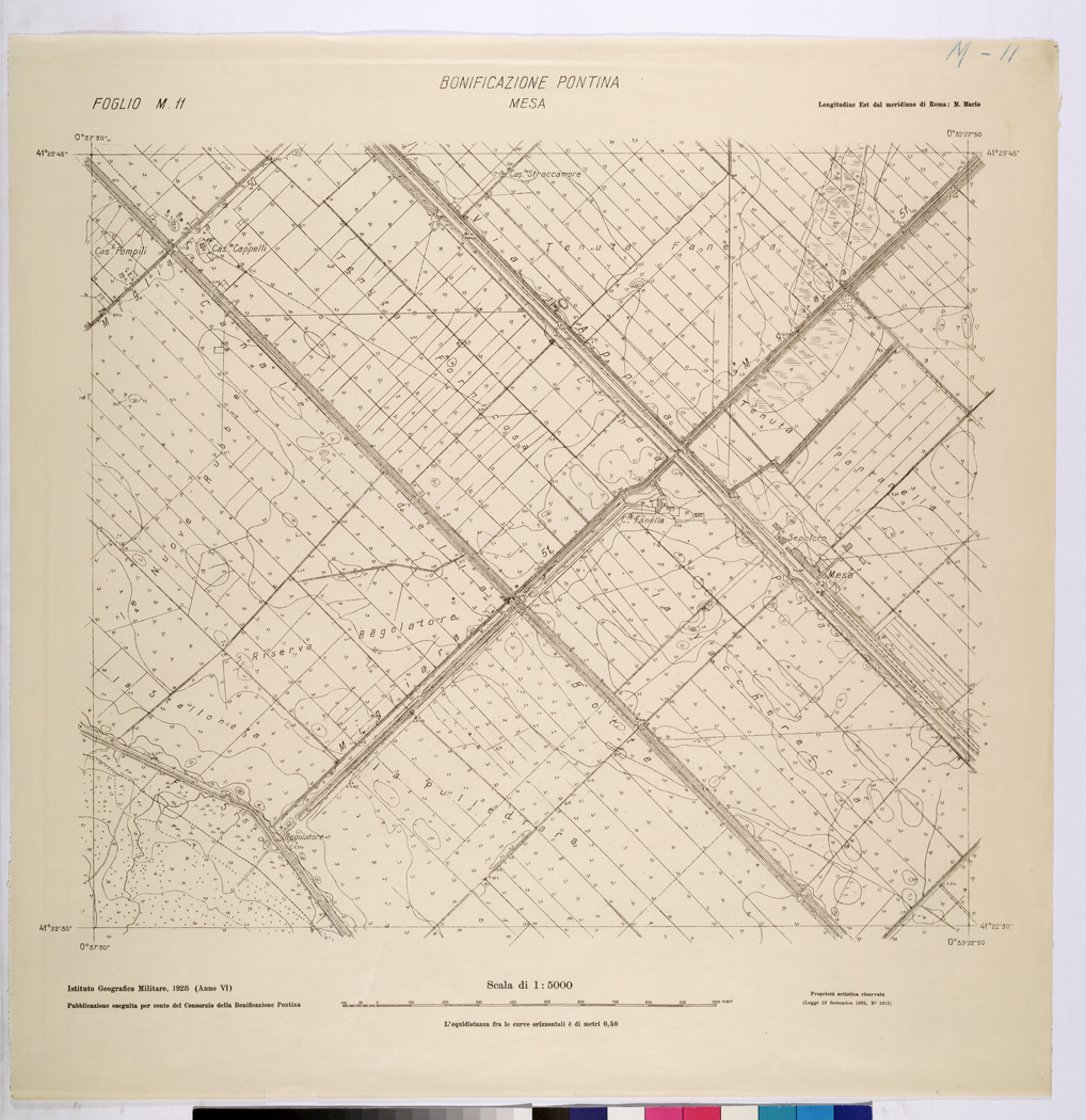 (N:25878) CONSORZI DI BONIFICA DI PISCINARA E BONIFICAZIONE PONTINA - F.M11 MESA. (CA009077) Carte e stampe antiche: riproduzione a colori su carta (formato A1)